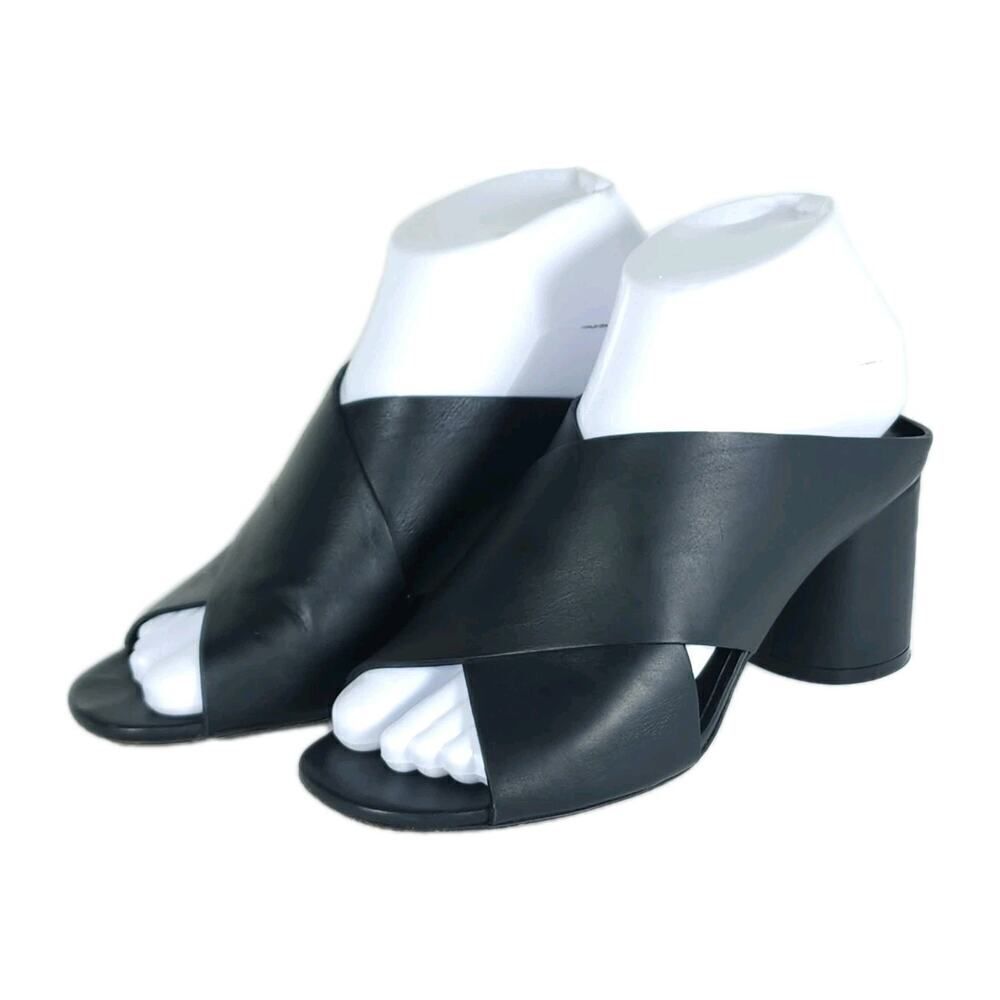 VINCE Women’s Theron US6 Black Leather Chunky CrissCross Slip On Mule Sandals